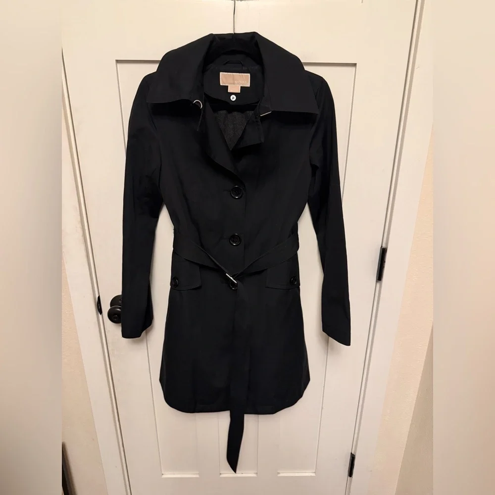 Michael Kors Trench Coat Button Belted Wool Blend Liner Size Small Classic